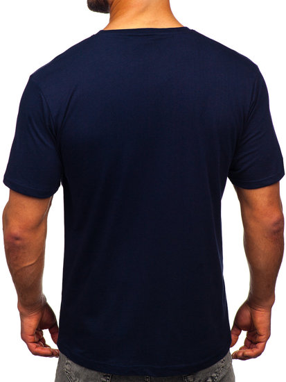 Granatowy bawełniany t-shirt męski z nadrukiem Denley 14769