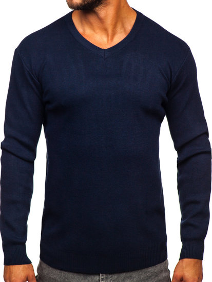 Granatowy sweter męski w serek basic Denley S8533