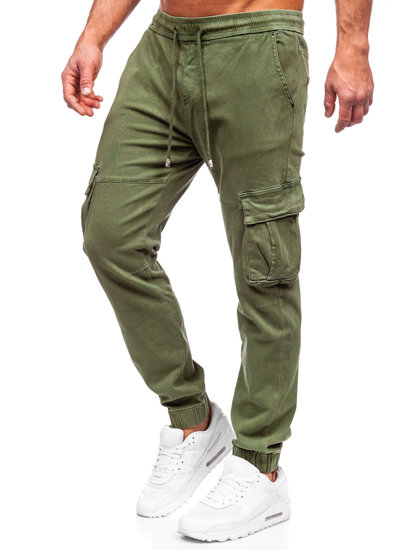 Khaki spodnie jeansowe joggery bojówki męskie Denley MP0105MV