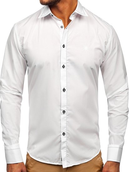 Koszula męska elegancka z długim rękawem biała Bolf 4719