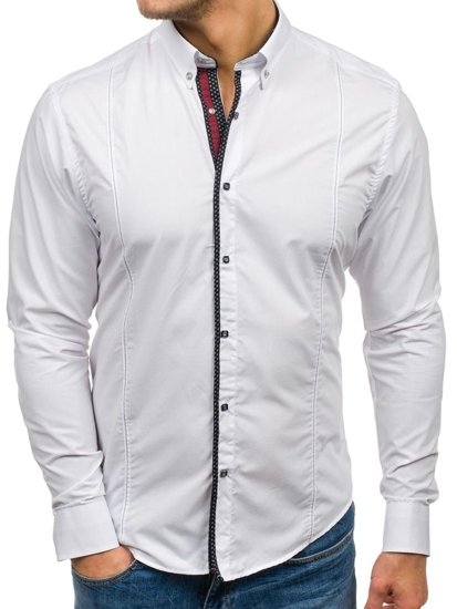 Koszula męska elegancka z długim rękawem biała Bolf 7722