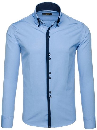 Koszula męska elegancka z długim rękawem błękitna Bolf 1721-A