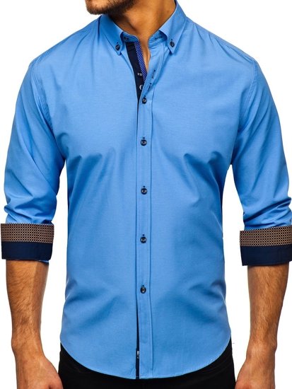 Koszula męska elegancka z długim rękawem błękitna Bolf 8840-1
