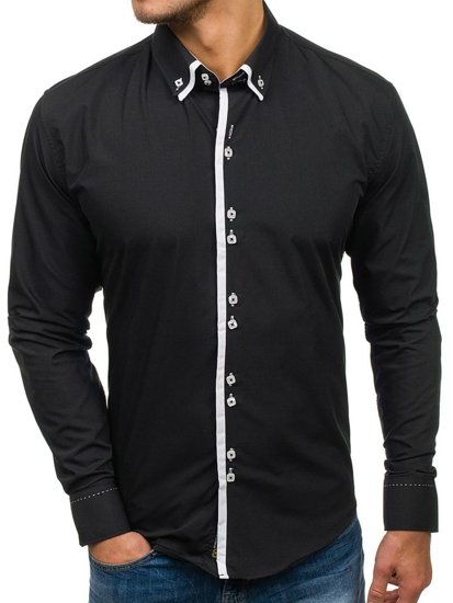 Koszula męska elegancka  z długim rękawem czarna Bolf 1721-A