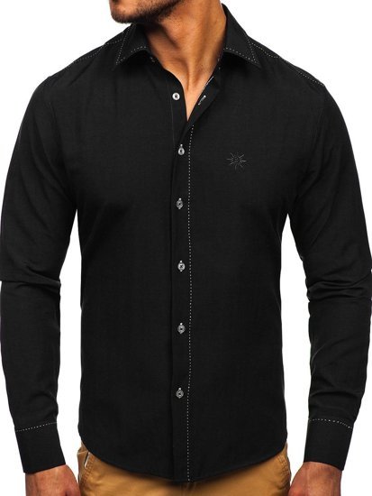 Koszula męska elegancka z długim rękawem czarna Bolf 4719