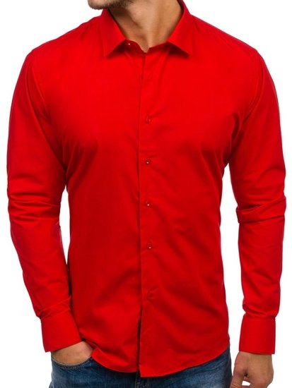 Koszula męska elegancka z długim rękawem czerwona Denley TS100