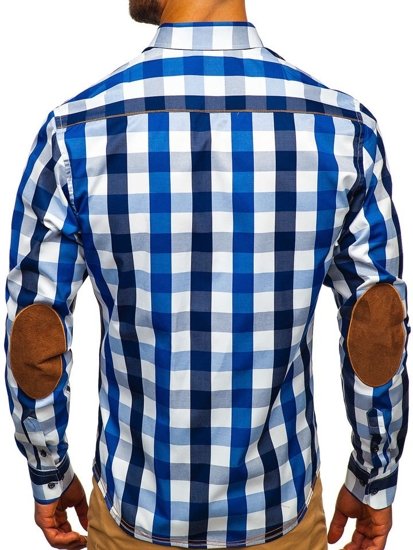 Koszula męska w kratę z długim rękawem niebieska Bolf 1766-1