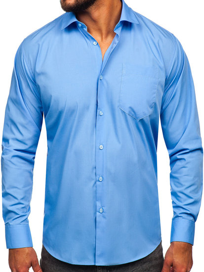 Niebieska koszula męska elegancka z długim rękawem Denley M14