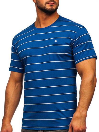 Niebieski t-shirt męski w paski Denley 14952