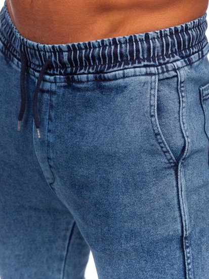 Niebieskie spodnie jeansowe joggery męskie Denley 0026