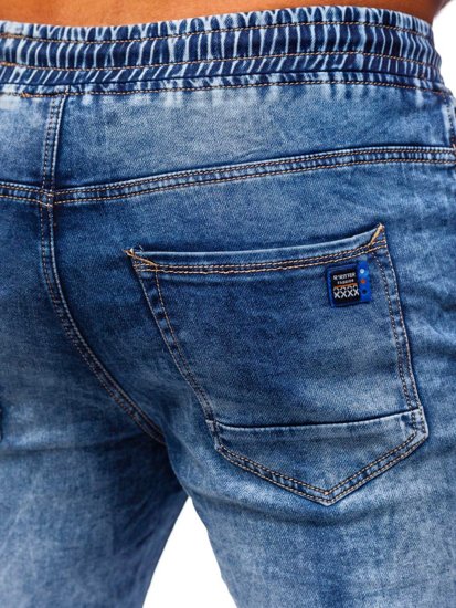 Niebieskie spodnie jeansowe joggery męskie Denley 51066S0