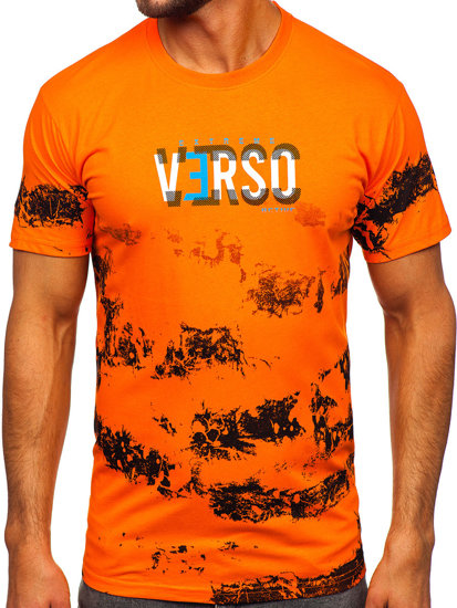 Pomarańczowy bawełniany t-shirt męski Denley 14723