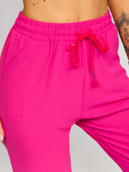 Różowe materiałowe spodnie joggery damskie Denley W7322