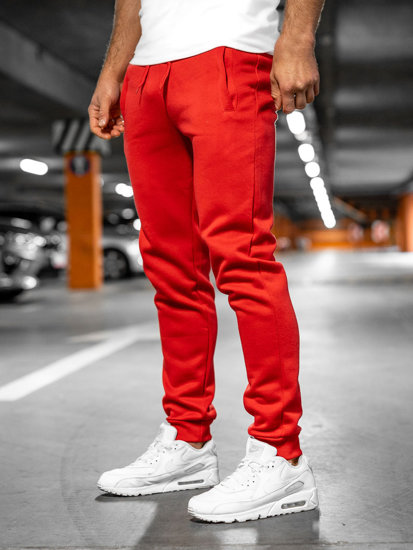 Spodnie męskie joggery dresowe czerwone Denley XW01-A