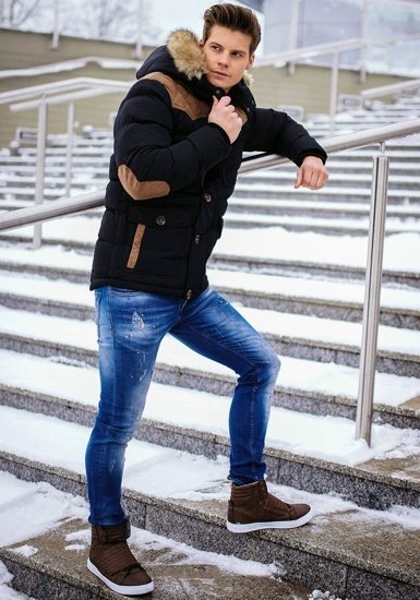 Stylizacja nr 144 - kurtka zimowa, spodnie jeansowe, buty sneakersy
