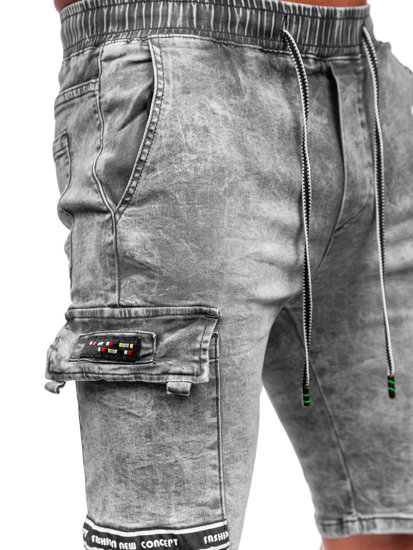 Szare krótkie spodenki bojówki jeansowe męskie Denley TF198