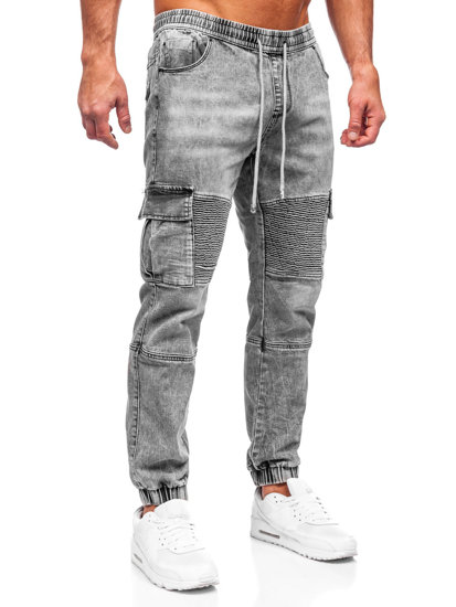 Szare spodnie jeansowe joggery bojówki męskie Denley MP0092G