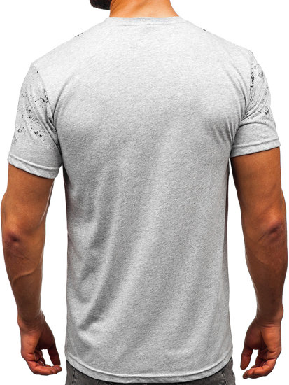 Szary bawełniany t-shirt męski z nadrukiem Denley 14725