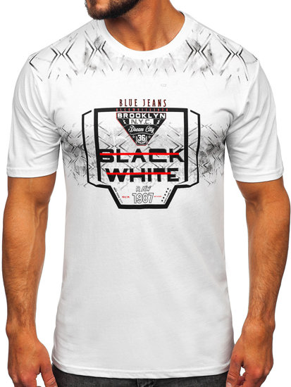 T-shirt męski z nadrukiem biały Denley 14207