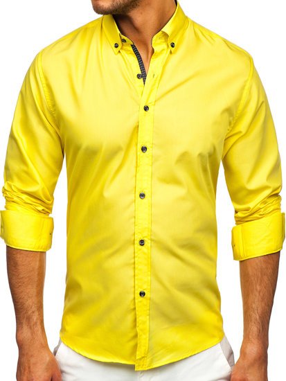 Żółta koszula męska z długim rękawem Bolf 20716