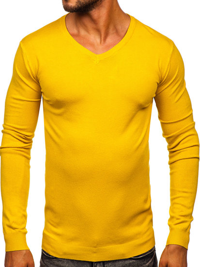Żółty sweter męski w serek Denley MMB601