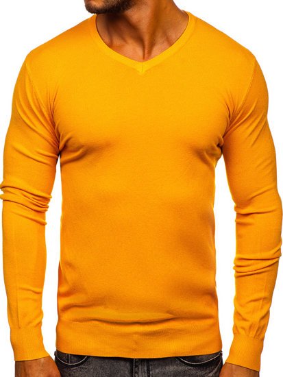 Zółty sweter męski w serek Denley YY03