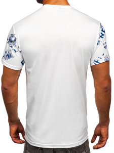 Biały bawełniany t-shirt męski z nadrukiem Denley 14471
