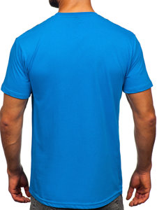 Błękitny bawełniany t-shirt męski z nadrukiem Denley 14720