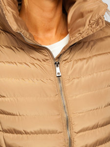 Brązowa pikowana kurtka damska zimowa bez kaptura Denley 23063