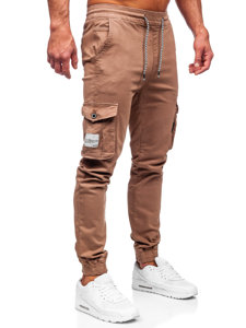 Brązowe spodnie materiałowe joggery bojówki męskie Denley KA9233