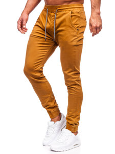 Camelowe spodnie materiałowe joggery męskie Denley KA6792