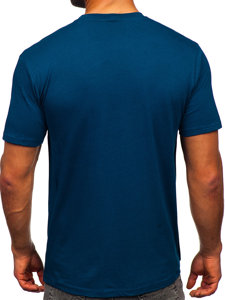 Ciemnoniebieski bawełniany t-shirt męski z nadrukiem Denley 14769