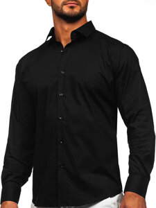 Czarna koszula męska elegancka bawełniania z długim rękawem slim fit Denley TSM14