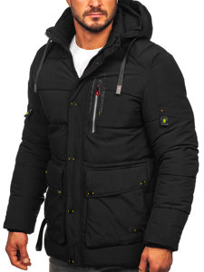 Czarna pikowana kurtka męska zimowa Denley 22M60