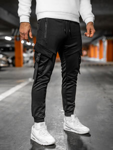 Czarne bojówki spodnie męskie joggery dresowe Denley HS7045