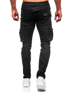 Czarne jeansowe bojówki spodnie męskie slim fit Denley MP0123N 