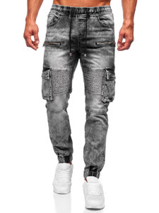 Czarne spodnie jeansowe joggery bojówki męskie Denley MP0112N