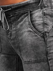 Czarne spodnie jeansowe joggery męskie Denley KA1860