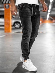 Czarne spodnie jeansowe joggery męskie Denley KA2192