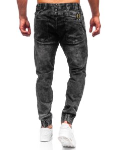 Czarne spodnie jeansowe joggery męskie Denley T369