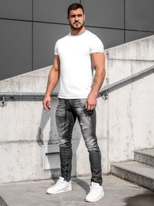 Czarne spodnie jeansowe męskie slim fit Denley MP005N