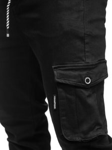 Czarne spodnie materiałowe joggery bojówki męskie Denley KA9233