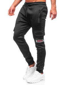 Czarno-czerwone ocieplane bojówki spodnie męskie joggery dresowe Denley HW2202