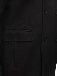 Czarny dwurzędowy płaszcz męski zimowy z odpinaną dodatkową stójką Denley 8805