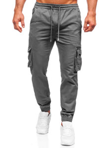 Grafitowe spodnie joggery bojówki męskie Denley MP0181G