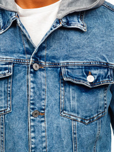 Granatowa kurtka jeansowa męska z kapturem Denley HY959