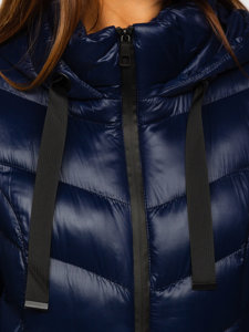 Granatowa pikowana kurtka damska zimowa z kapturem Denley 23066