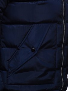 Granatowa pikowana kurtka męska zimowa z kapturem Denley 1181