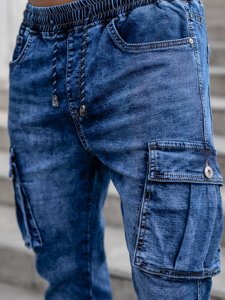 Granatowe spodnie jeansowe joggery bojówki męskie Denley K10005-1
