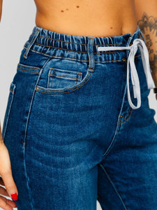 Granatowe spodnie jeansowe joggery damskie Denley BF353